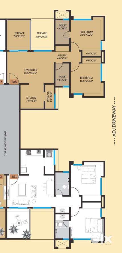 2bhk West facing apt at 5th floor