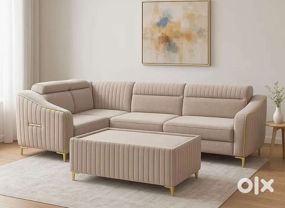 LUXURY L TYPE GOOD LOOKING STRIPS MODEL SOFA SET AT ZAM ZAM FURNITURE