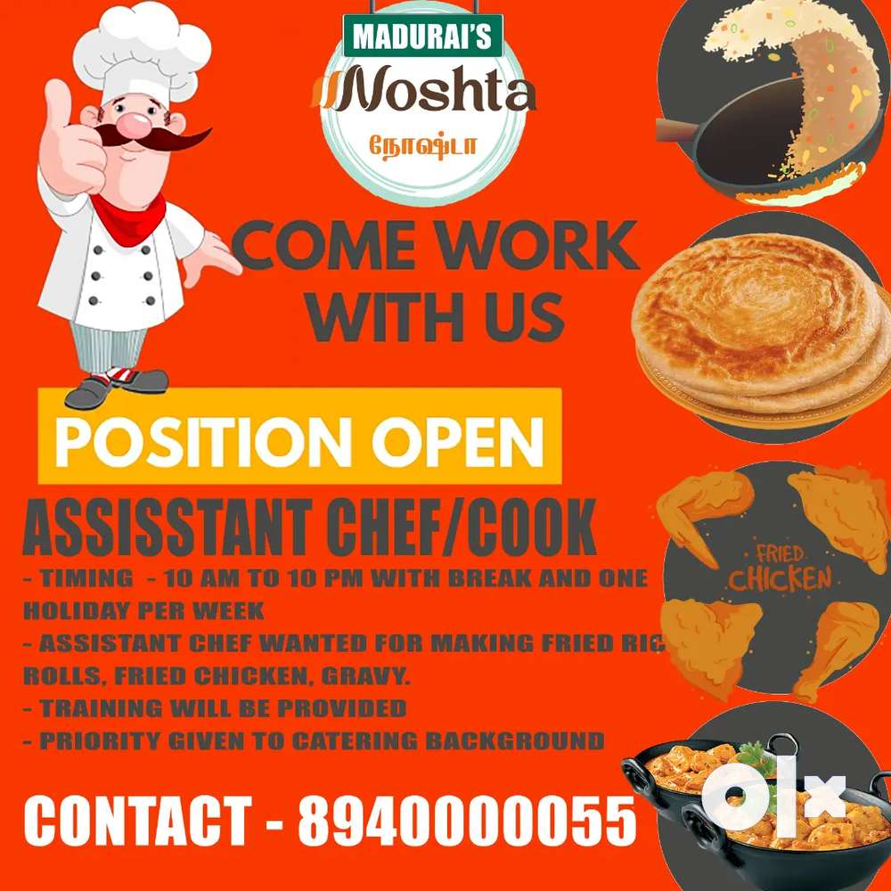 ASSISTANT CHEF REQUIRED | RICE, ROLLS, GRAVY