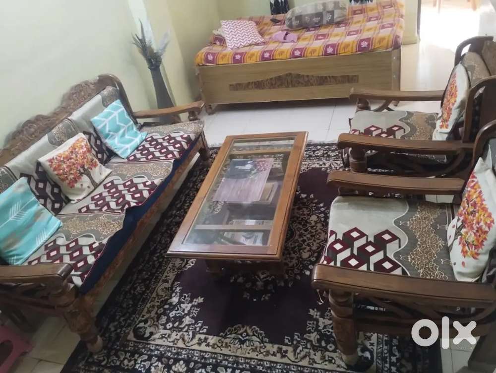 Pure Teak wood 6 seater sofa with centre table