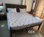 Premium Real Teak Wood King Bed with Upholstered Headboard