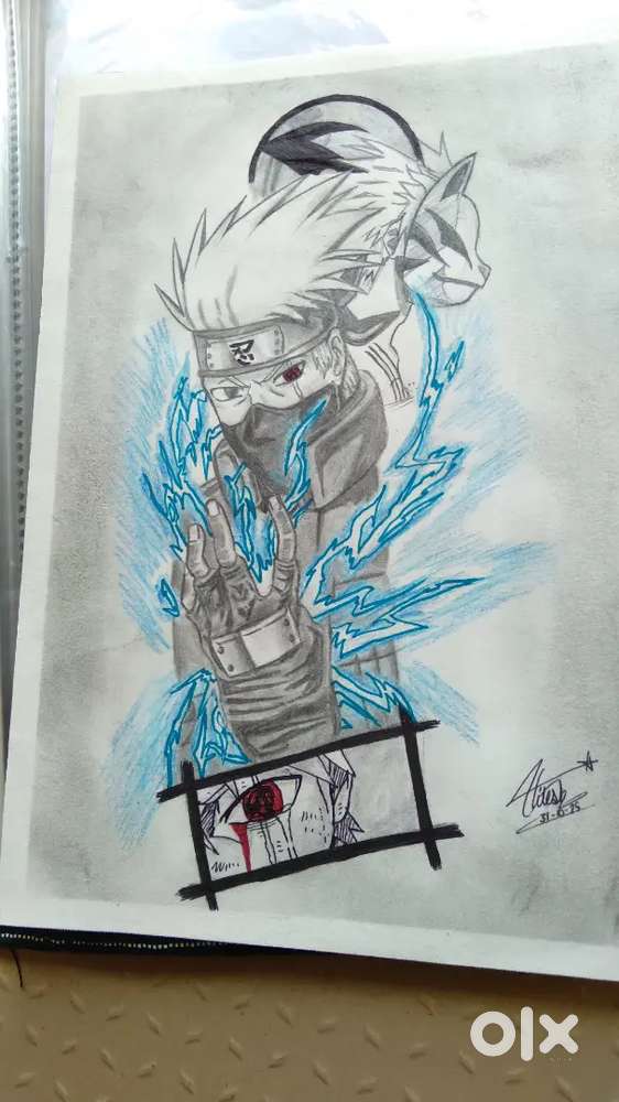 Handmade kakashi hatake pencil potrait A4 size