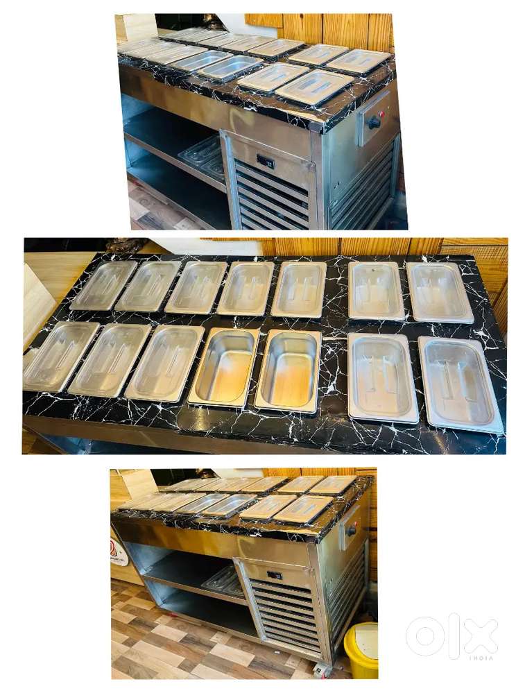 6 ट्रेय पिज्जा कमर्शियल ओवन, कोल्ड मेकलाइन, हॉट एंड कोल्ड सलाद बार