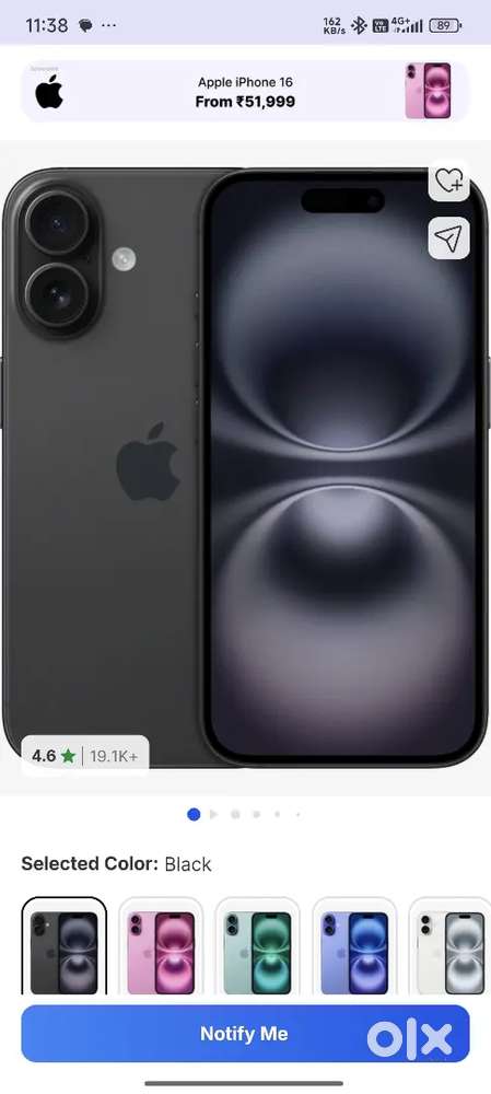 Iphone 16 black 128gb open box, untouched