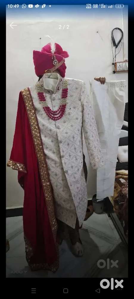 rani and white color sherwani full-set