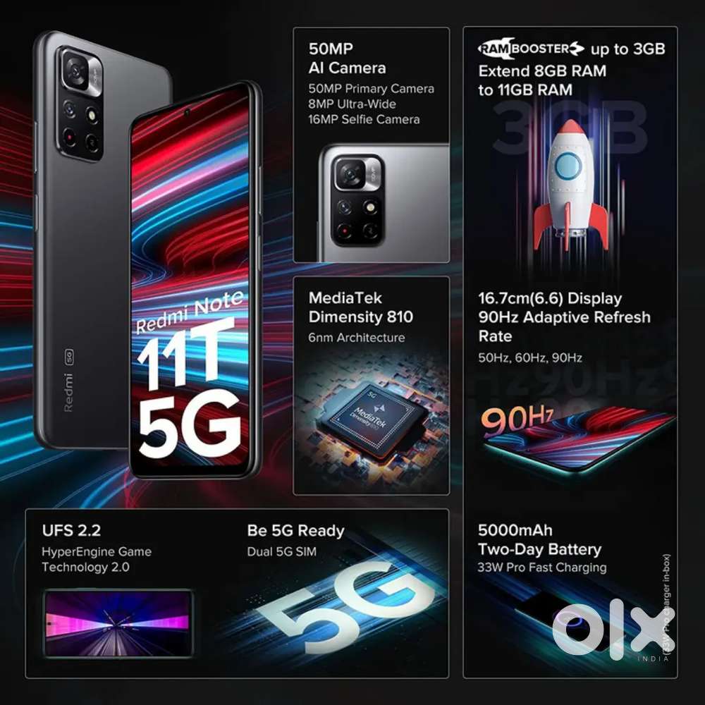 REDMI Note 11T 5G (Stardust White, 64 GB) (6 + 2 GB RAM)