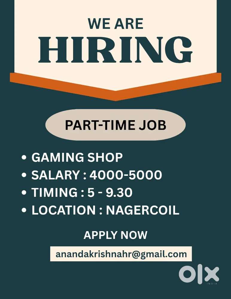 Gaming shop, female candidates,Timing 5pm -9.30pm, Nagercoil﻿