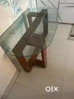 Center table glass top teak wood