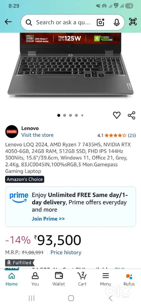 Lenovo LOq ryzen 7 7435HS 24gb