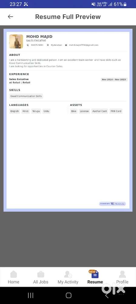 Need to be a job for sales executive and furniture fitting