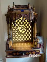 Premium Sagwan Wood Home Mandir with Backlit LED Panel & Spot Light