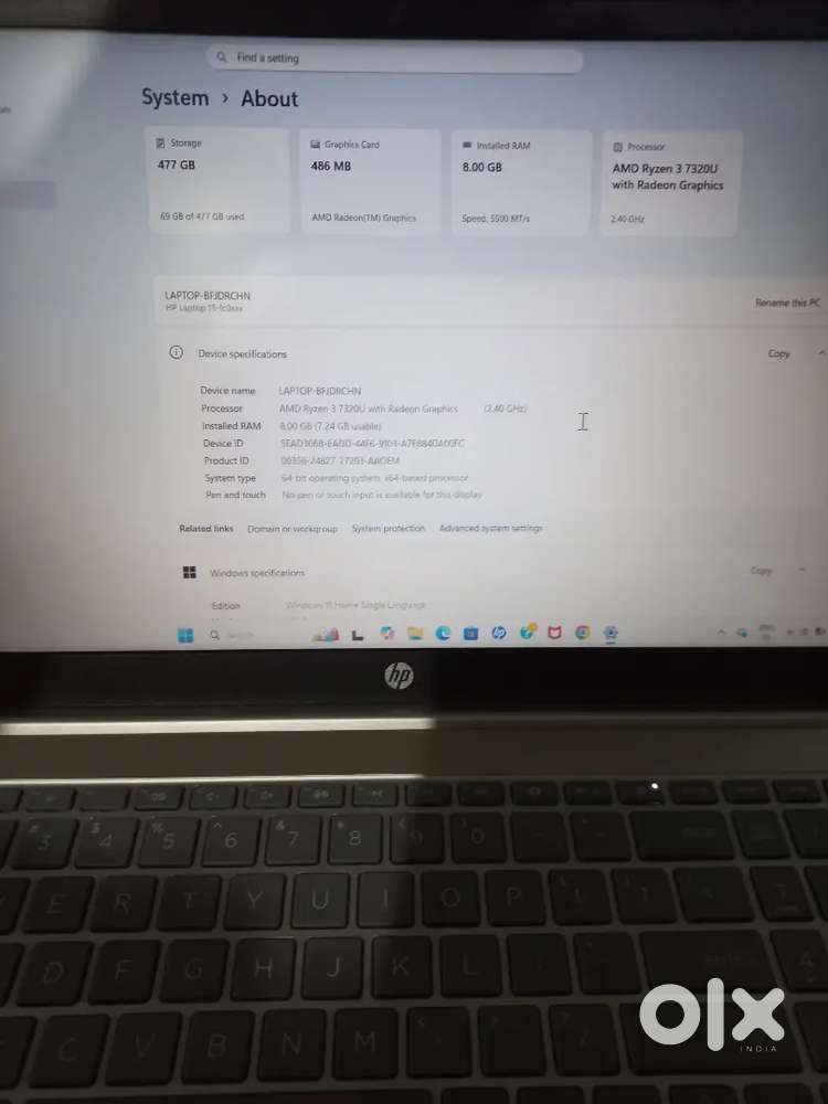 HP laptop AMD ryzen 3 7320u