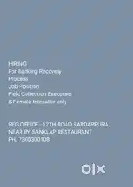 BANKING RECOVERY . Time 9 AM to 6 PM