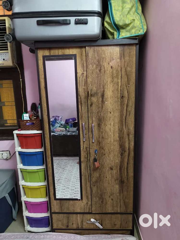 Wooden wardrobe with mirror