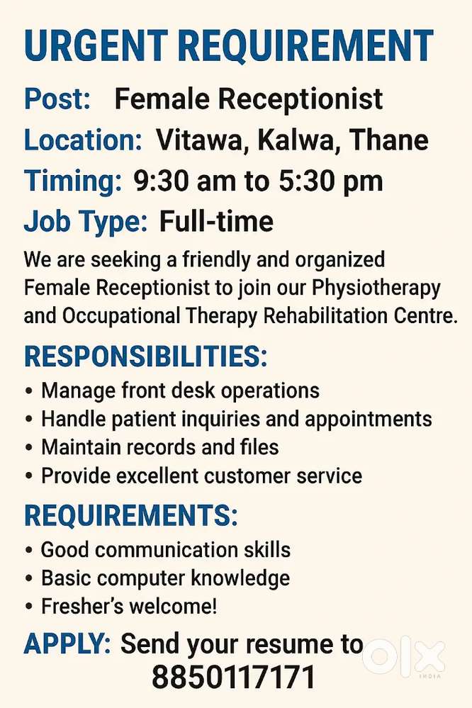 Health care center Receptionist