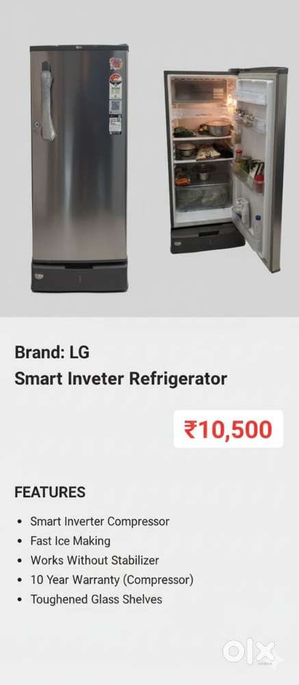 LG Smart Inveter Refrigerator 185 L (2 year Old)