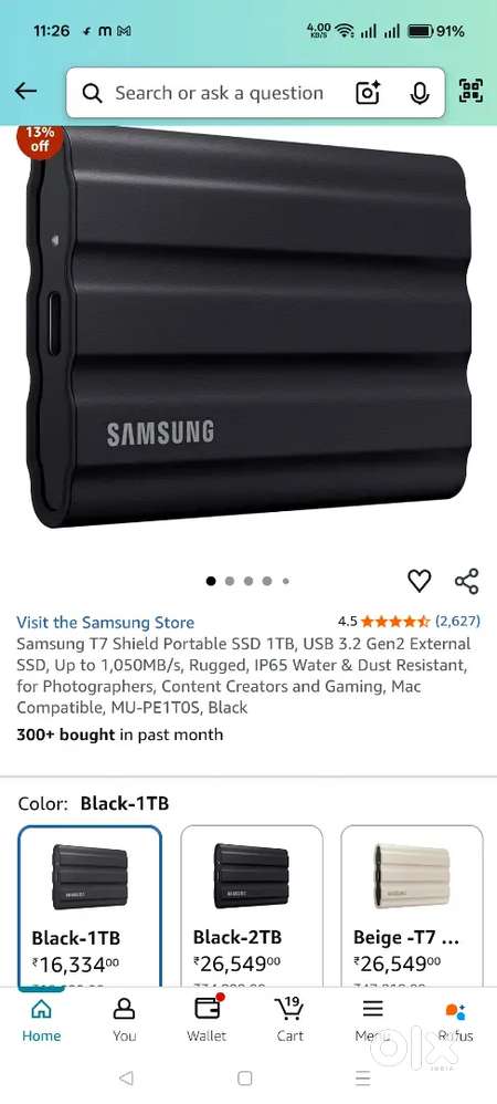 Samsung T7 Shield Portable SSD 1TB, USB 3.2