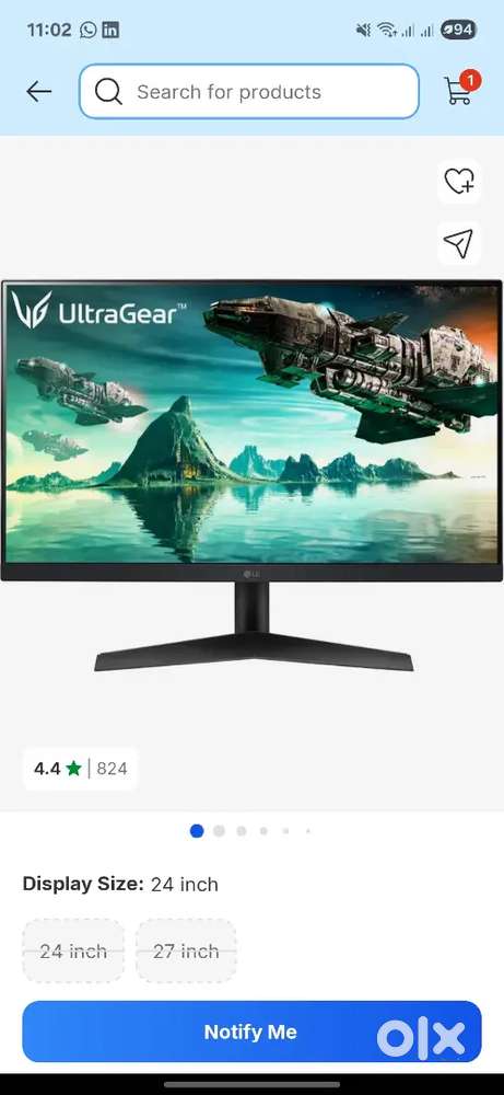 LG ultra gear 24 inch 144hz gaming monitor