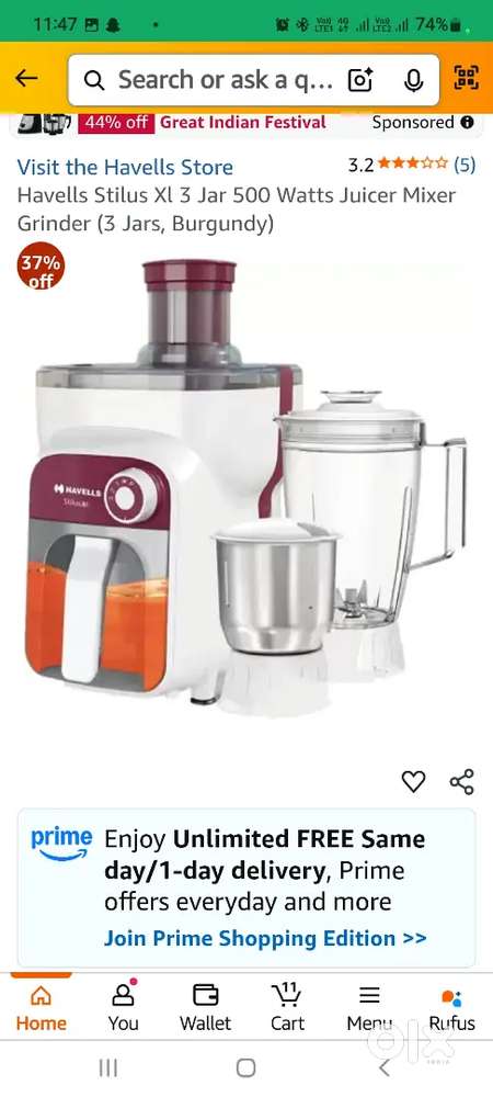 Havells Stilus 3 jar 500 watt Juicer Mixer