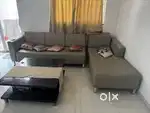 Sofa L shaped 5 seater, centre table and 6 seater dining
