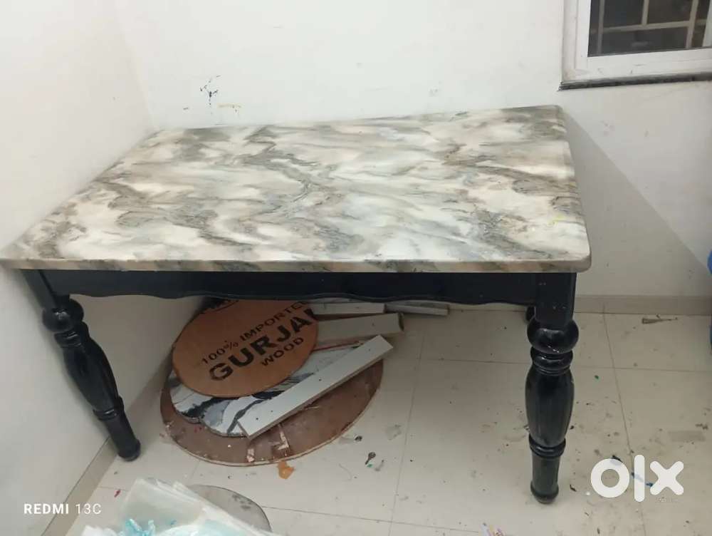 Dining Table Marble top and wooden Legs,  4  seater