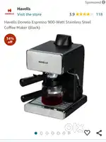 Havells Donato Espresso 900-Watt Stainless Steel Coffee Maker (Black