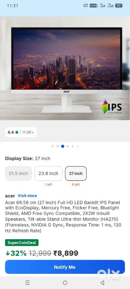 Acer 27 inch monitor full hd new box pack