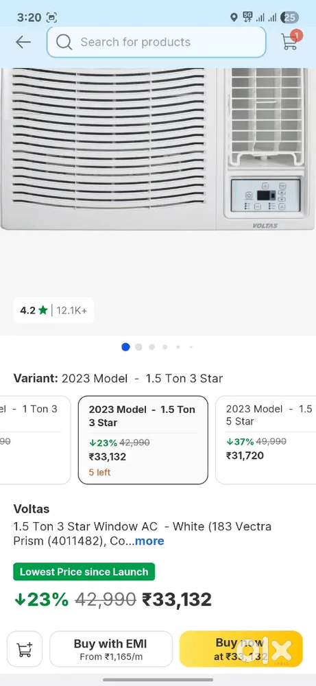 New Voltas 1.5 ton Window A/C