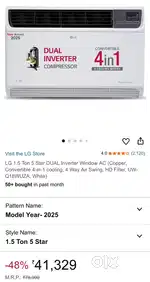LG 1.5 ton 5 star Dual Inverter Window AC
