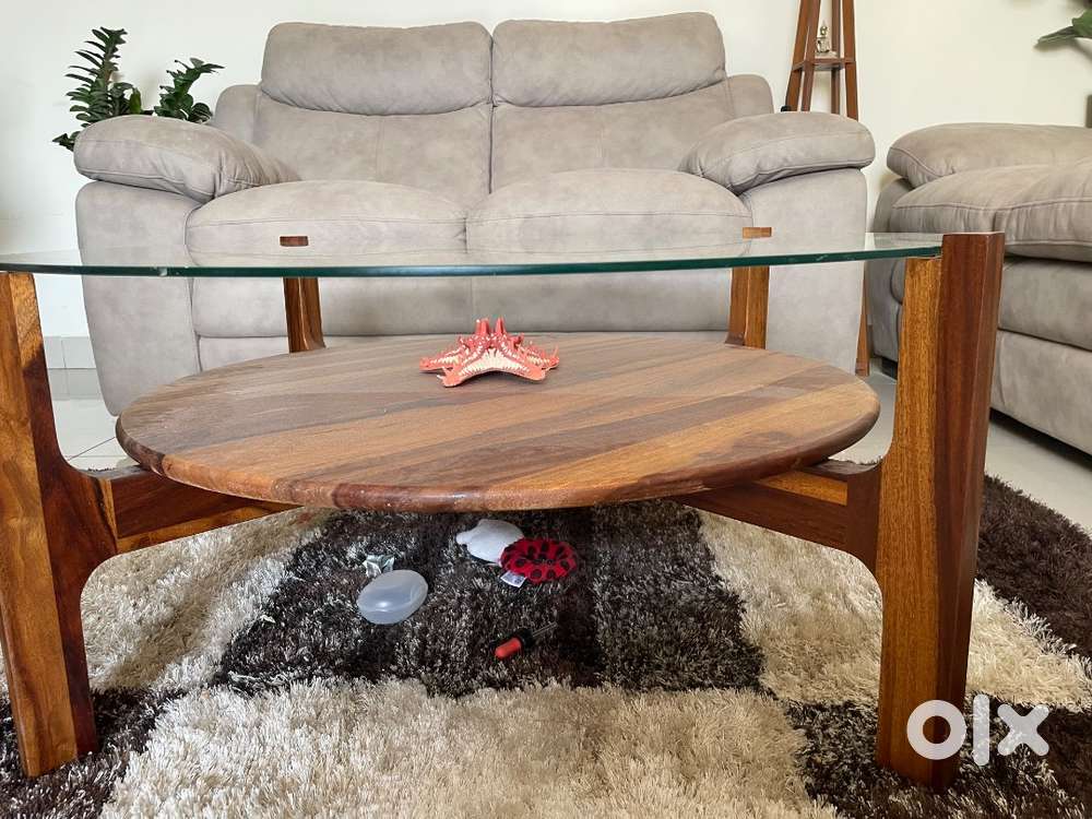 Teak wood table with glass