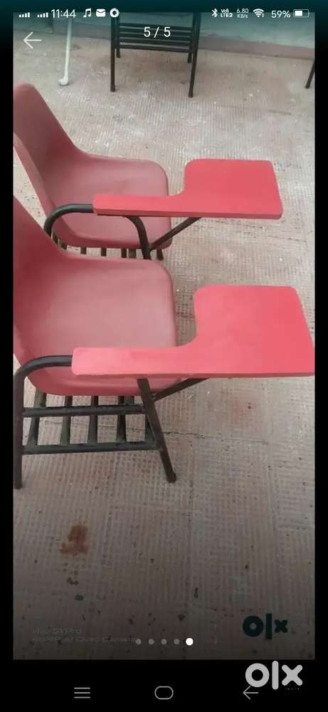 Set of 12 study chairs with attached writing board and footrest
