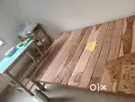 Wooden Bed, table, book rack