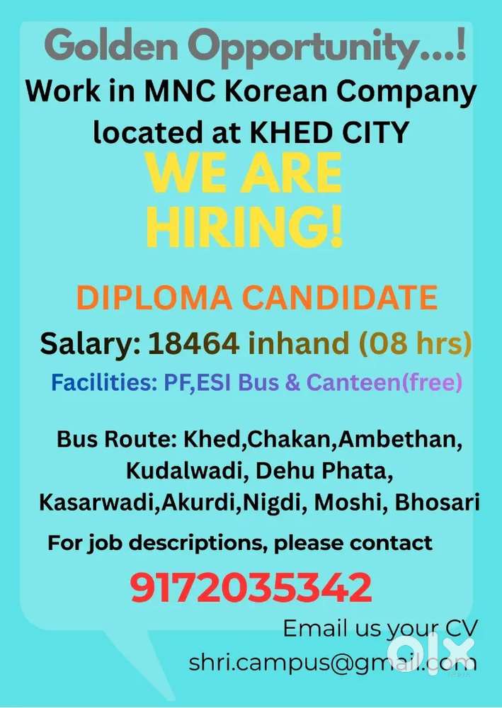 Urgent Requirement Khed MIDC
