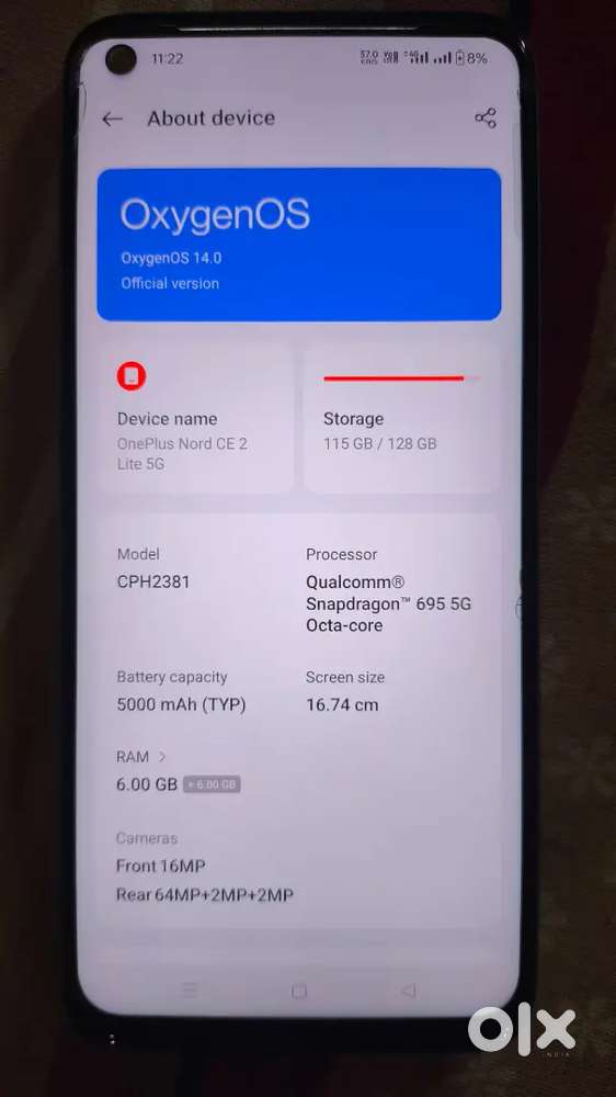 OnePlus Nord CE 2 Lite 5G (6GB/128GB) – For Sale only - 11000/-