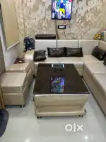 L shape sofa with glass table new condition