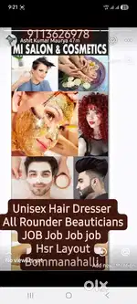 Unisex Family Salon Staff Required HSR LAYOUT