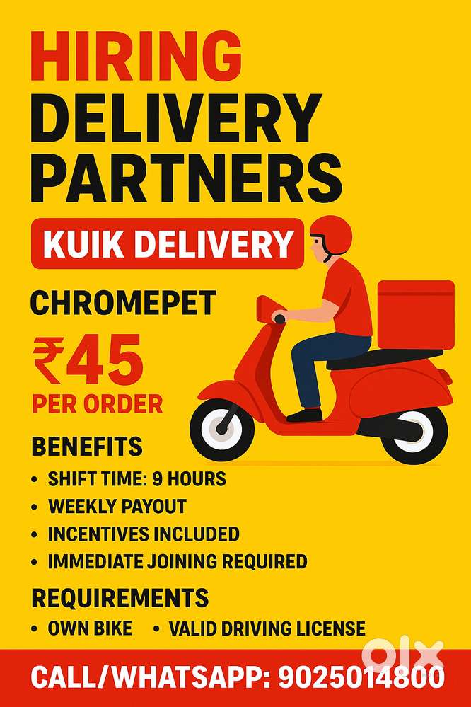 HIRING DELIVERY PARTNERS – KUIK DELIVERY (Chromepet)