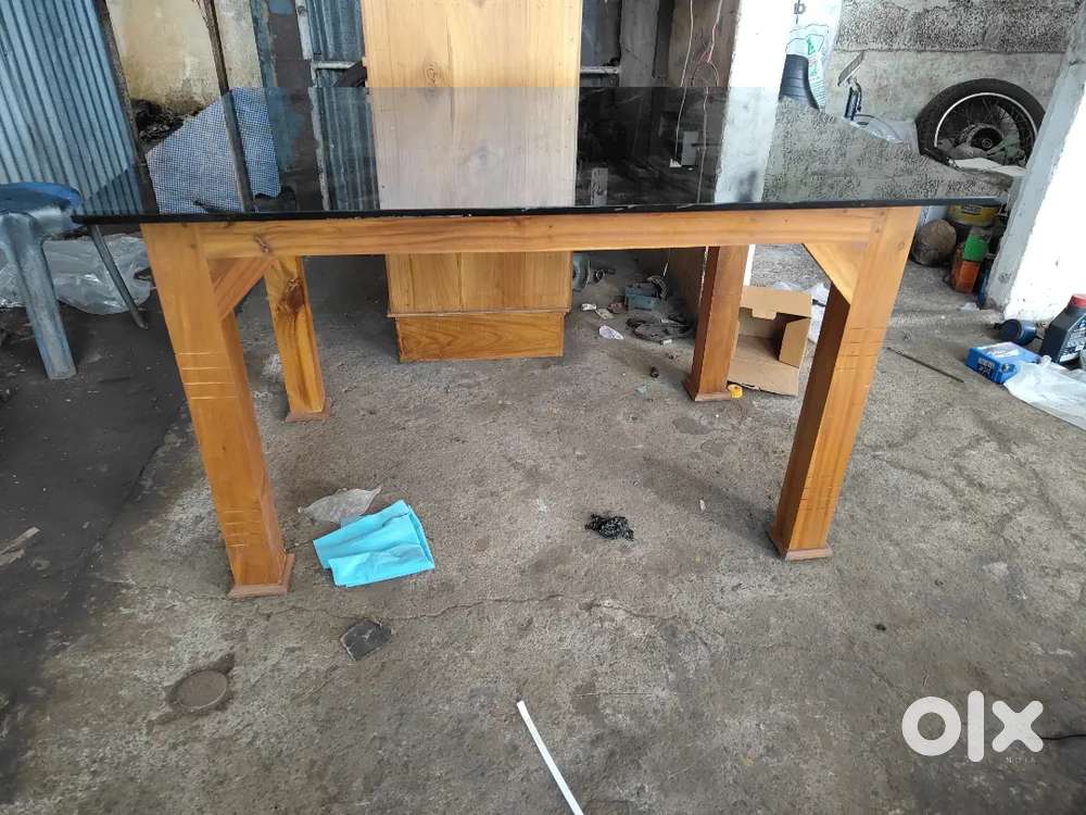 Teak daining table with glass topp and teak almirah 6.1  4 door
