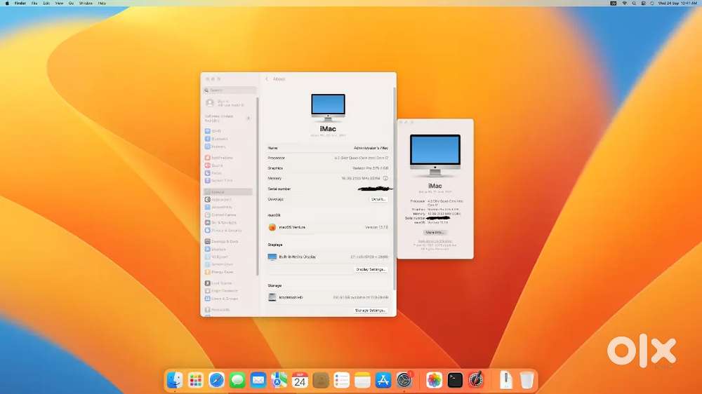 Imac 27inch i7 quad core. 5k retina display. 16gb ram 256gb ssd.