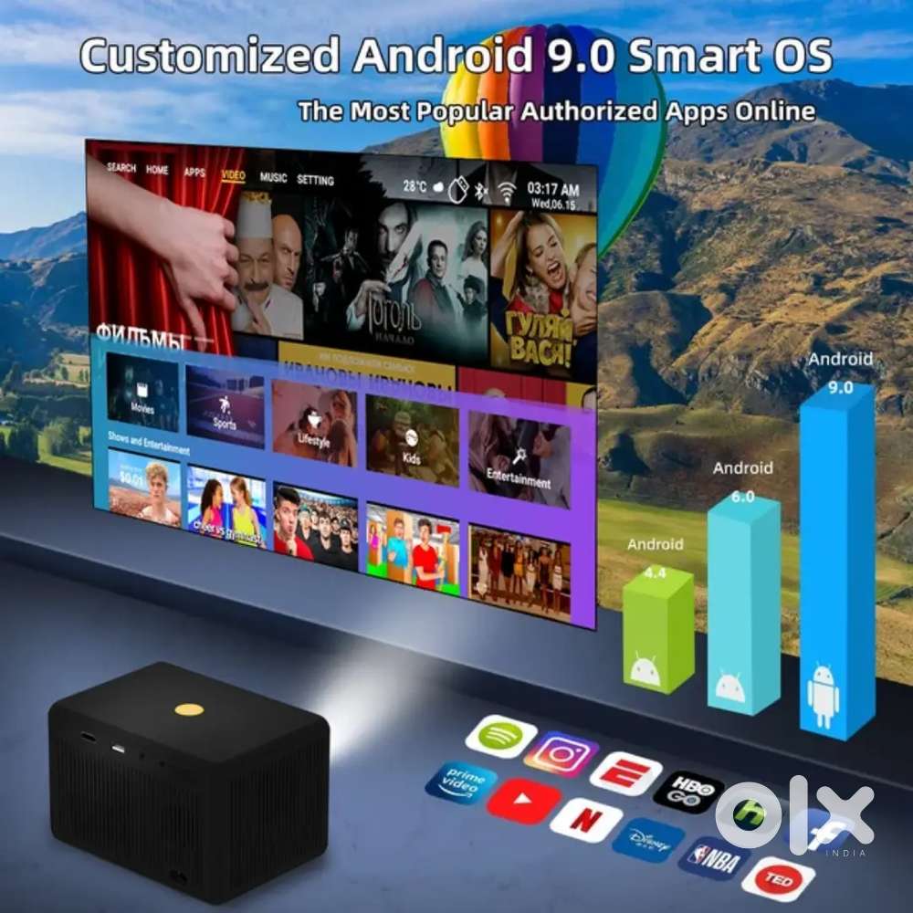 LIVE DEMO 4K Android 9.0 Projector Full HD Wifi 5G BT 4D CORRECTION