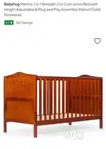 Babyhug Marlino 2 in one wooden cot cum junior bed/Crib + Soft Mattres