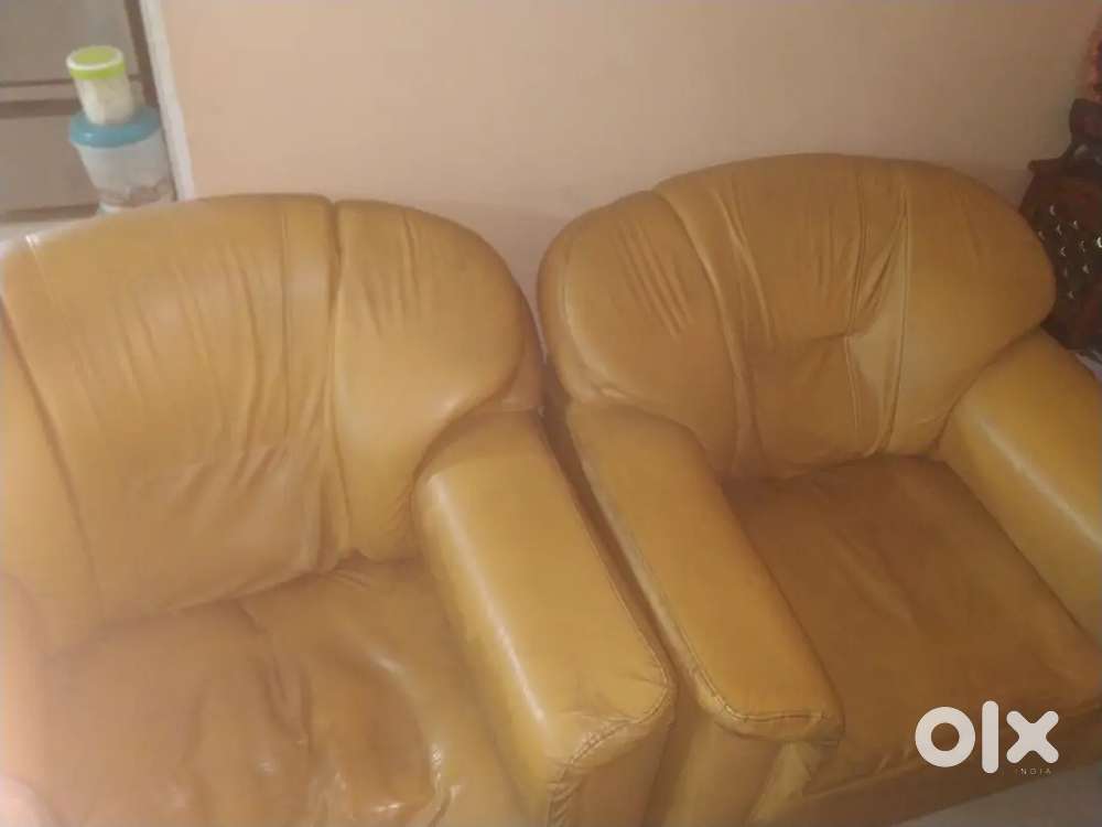 2+1 yellow faux leather sofa set -2 years old , in good condition