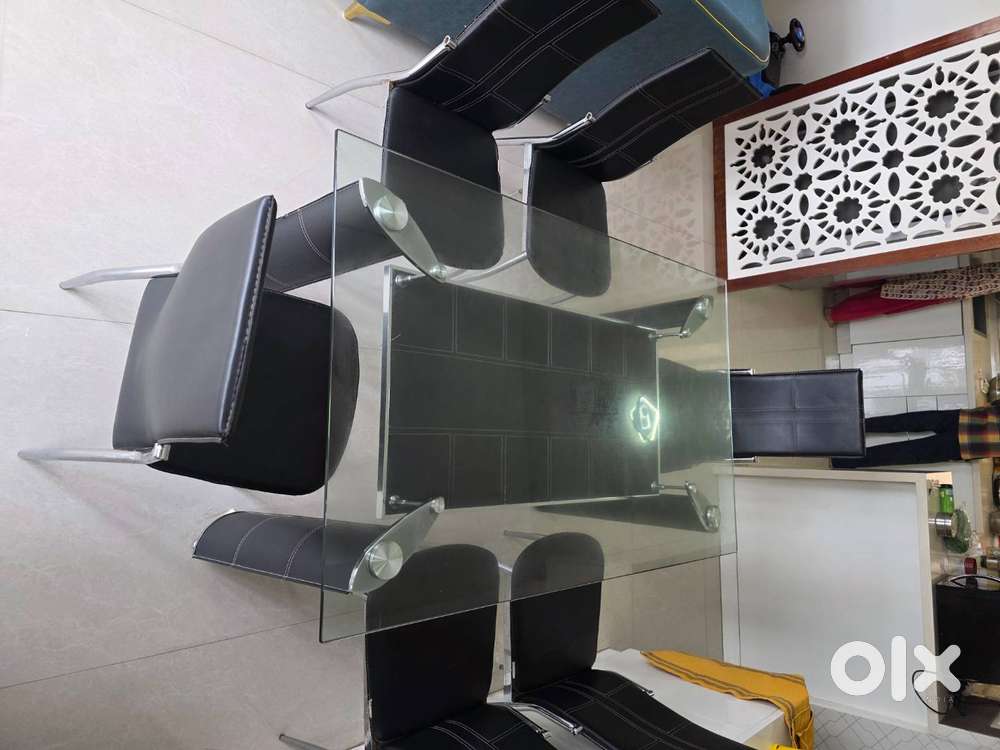 Glass Dining Table with 6 Chairs