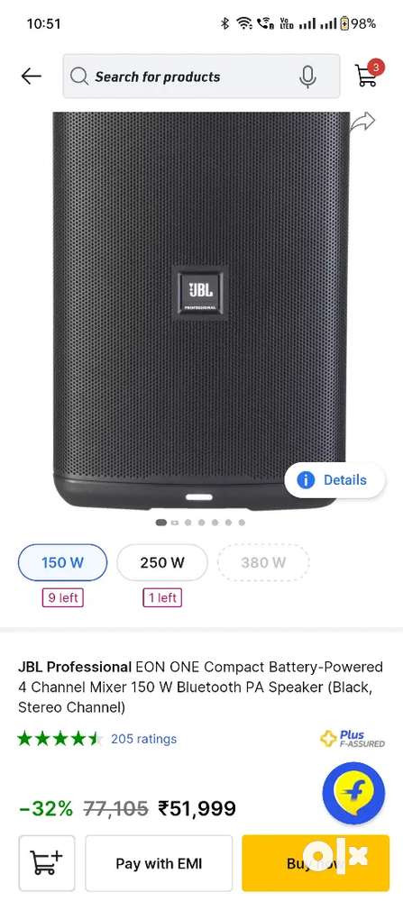 JBL EON ONE COMPACT 2 MONTH OLD WITH BILL