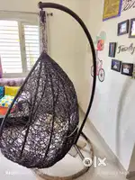 Big size black metal swing with stand and cushion
