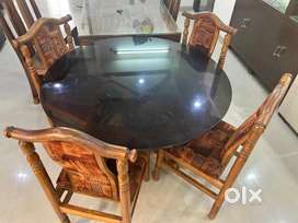 4 seater teak dining table with glass top for sale