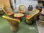 Bamboo chair with table set/ Flower planter/ Cane Stool/ Mudha stool