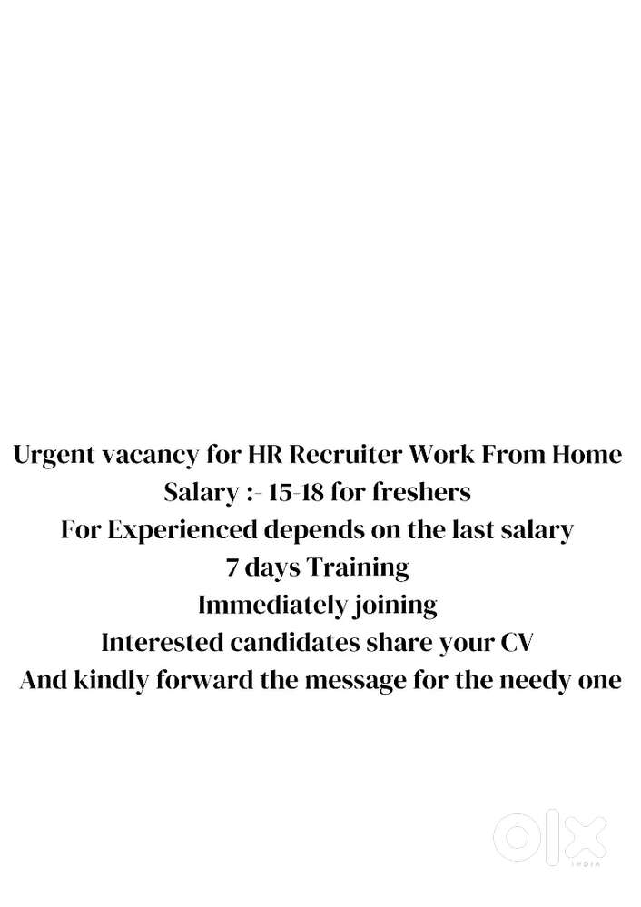 Urgent vacancy for HR Recruiter Work From Home