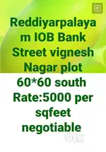 Reddiyarpalayam IOB Bank Street vignesh Nagar Approved plot