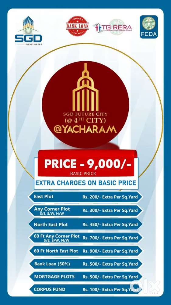 HMDA TG RERA ONLY 9K AT JUST ONLY 1KM FROM FUTURE CITY BANK LOAN AVAI
